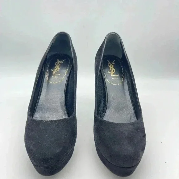 Yves Saint Laurent Black Suede High Heels 4" - Picture 5 of 11
